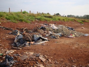 Lixo jogado no cruzamento da Estrada da Mata com a Avenida Lions Clube